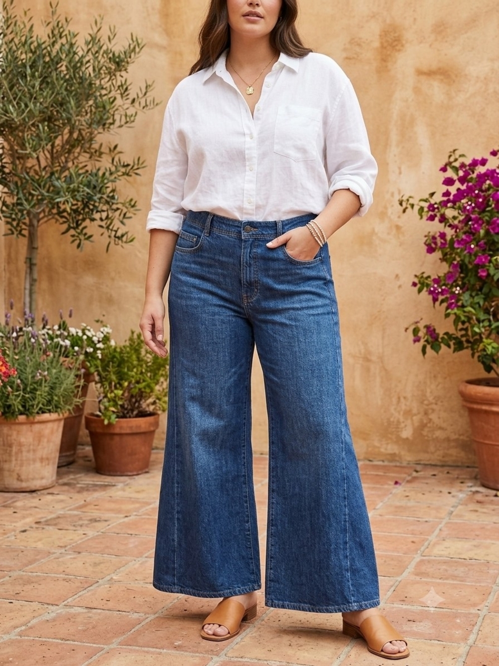 Pilcro Wide-Leg Denim Jeans in Classic Blue